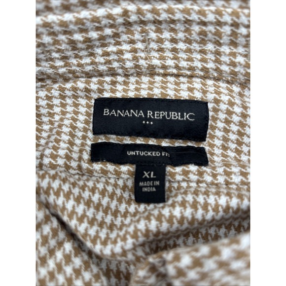 Banana Republic Untucked Fit Mens Long Sleeve Shirt Brown Houndstooth Size XL - Picture 7 of 12